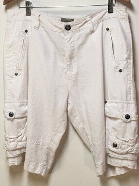 Division E Men 33 Shorts White 100% Linen Cargo Outdoor Coastal Vacation Beach